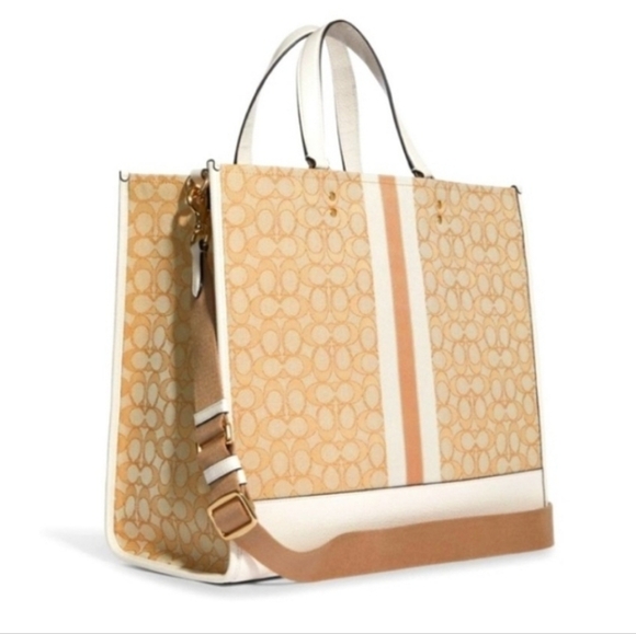 Coach Dempsey Tote 40 Signature Jacquard Lt Khaki Chalk Stripe Carryall & Wallet - Picture 4 of 12